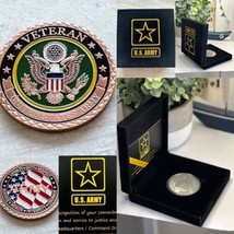 US Army Veteran Challenge Coin Copper with Special Army Velvet Presentation Case - £26.77 GBP
