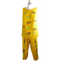 VTG 70s Tummey Golden Yellow Hand Block Print Tunic &amp; Pants Set M Raw Si... - $148.45