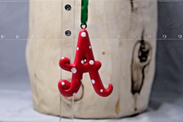 Letter Hanging Ornament Alphabet &quot;A&quot; Red with White Polkadots Green Ribb... - £3.05 GBP