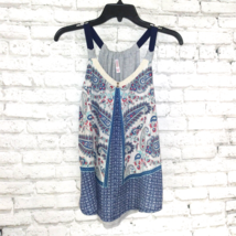 Xhilaration Top Womens XS Blue Gray Paisley Sleeveless Crochet Lace Boho Tank - £12.37 GBP