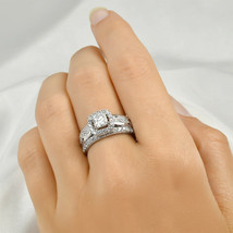 Womens 1.50 Carat CT Round Cut Wedding Band Engagement Ring Set Silver Size 5-9 - £44.69 GBP