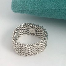 Size 8.5 Tiffany &amp; Co Somerset Ring Mesh Weave Mens Unisex in Sterling Silver - £233.09 GBP