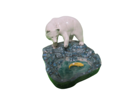 Vintage 1980 Ceramic Hand Painted Polar Bear On Rocks Catching Fish 5&quot;T ... - £14.01 GBP