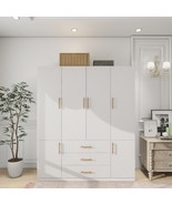 Armoire Wardrobe Closet with 4 Doors,White 3 Drawers Wardrobe with Hangi... - $529.99