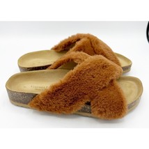 Garnet Hill Mira Faux Fur Fuzzy Slides Sandals Slip On Size 7 - £20.73 GBP