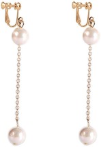 Clip on Dangle Earring Double Simulated Pearl Long Tassel Clips for non Pierced - £38.28 GBP