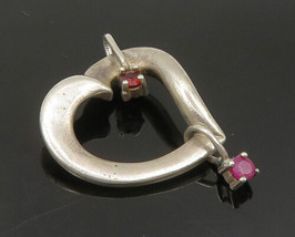 LENOX 925 Sterling Silver - Vintage Ruby &amp; Garnet Love Heart Pendant - PT19992 - £30.25 GBP