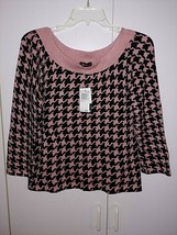 EVIE LADIES 3/4-SLEEVE ROSE/BLK STRETCH PULLOVER SWEATER-L-NWT-$68-SOFT-... - $7.69