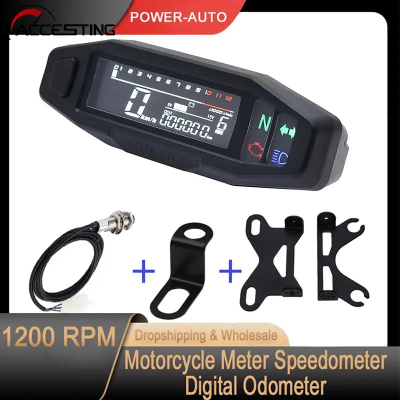 GELOO Mini Universal LCD Digital Motorcycle Meter Universal 12V Speedometer Oil - £24.23 GBP+