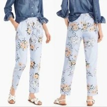J.Crew Floral Printed Pants Size 2 Romantic Summer Blue Elastic Waist Li... - $24.74