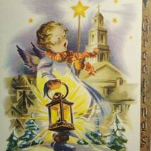 Angel Wings Holds Lantern Christmas Greeting Card Vintage Mid Century Mod - $8.90