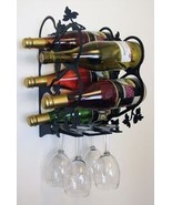  Wrought Iron Wine Rack 5 Bottle/ 4 Glass -Wall Mount made in USA - $89.85