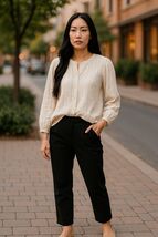 Croft &amp; Barrow Womens XL White Gold Striped Textured Button-Front Blouse - $24.99