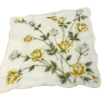 VTG Hankie Gold Yellow Green Gray Roses Off White 12 in Square Scalloped... - $12.86
