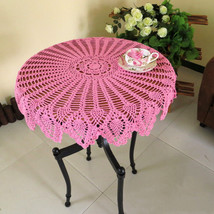 Pink Vintage Lace Hand Crochet Doily Round Tablecloth Placemat 35inch - £12.47 GBP
