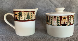 MAJESTICWARE BY SAKURA CREAM &amp; SUGAR SET W/LID CHRISTMAS PATCH LESLIE BE... - £14.68 GBP