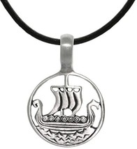 Jewelry Trends Pewter Celtic Viking Long Boat Ship Pendant on Black Leather Cord - £26.14 GBP