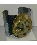 Silver plated, hammered shell cuff bracelet - $41.03 CAD