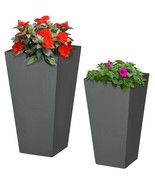Set of 2 Modern Lightweight Outdoor Flower Pot Planters in Grey 22-in an... - $257.50 CAD