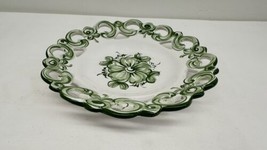 Vintage Vestal 7.5” Alcobaca Portugal Reticulated Green And White Wall Plate 601 - £23.61 GBP
