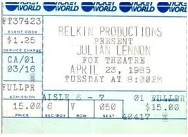 Vintage Julian Lennon Ticket Stumpf April 23 1985 Detroit Michigan - £42.37 GBP