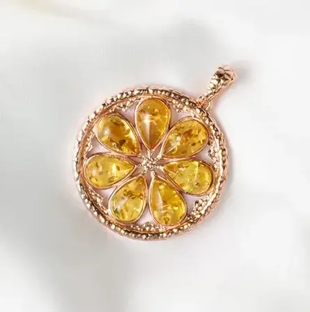 Jewelry pendant Lemons with natural Baltic amber made of 925 silver - $138.75 CAD