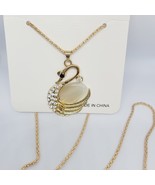 Bijoux by Meera Goldtone SWAN Pendant Necklace with clear rhinestones - £15.02 GBP