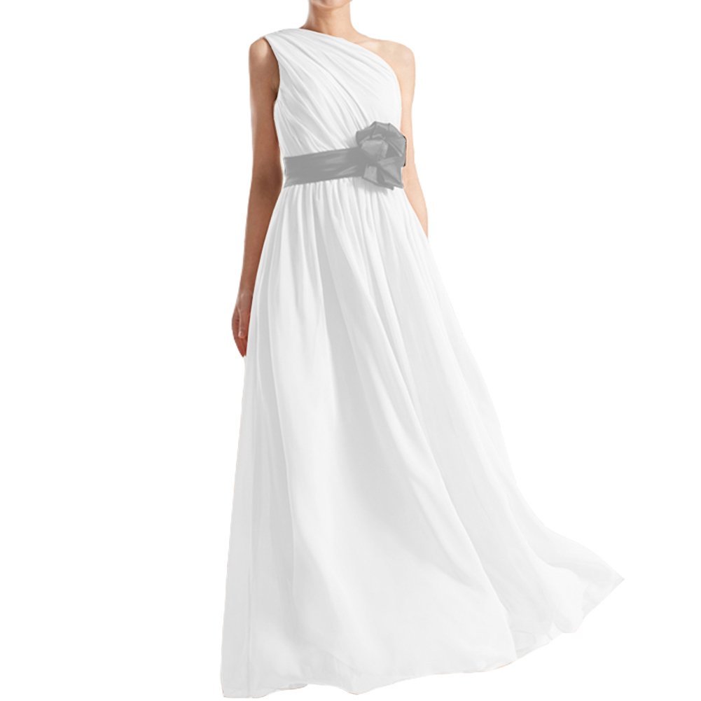 Kivary One Shoulder Black Sash Long A Line Beach Simple Prom Bridesmaid Dresses