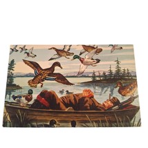 Postcard What A Life! Duck Hunter Lying In Boat Ducks Flying Chrome Posted - $4.84