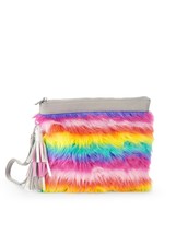 No Boundaries Rainbow Wallet Wristlet Rainbow Faux Fur Carry All NEW - £9.12 GBP