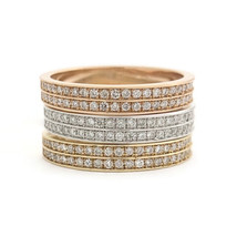Authenticity Guarantee 
Wide Tri-Color Stacked Diamond Ring Set 14K Yellow Wh... - £1,819.87 GBP
