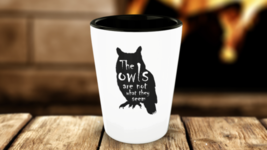 The Owls Are Not What They Seem Twin Peaks Shot Glass Black Owl White Shotglass - £13.59 GBP