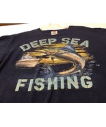 Fruit of the Loom Blue Deep Sea Fishing Heavy Cotton T-Shirt Size Large USA - £14.18 GBP