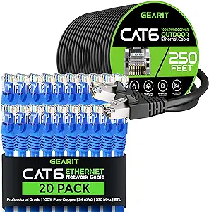 GearIT 20Pack 7ft Cat6 Ethernet Cable &amp; 250ft Cat6 Cable - $248.99