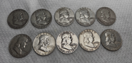 Franklin Half Dollar Denver Halves 10 Coin Lot  1952D 1953D  1954D  1957D  1958D - £107.62 GBP