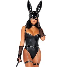 Sexy Bad Bunny Costume Set Studded Chain Bodysuit Garter Belt Rabbit Ears 5098 - £61.13 GBP
