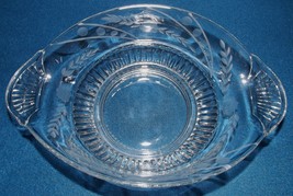 Elegant Glass  Etched 12 1/4&quot; Large Centerpiece Bowl Unknown Maker Sheaf... - £7.86 GBP