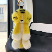 Tiger Fluffy Keychain Animal Soft Real Mink Fur Keychain Bag Charm Key R... - $130.08