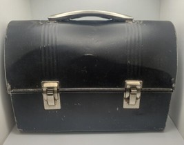 Vintage Black Domed Aluminum Lunchbox Rusty Patina - $24.55
