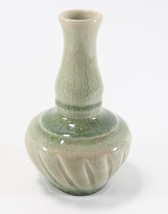 Vintage Thai Celadon Crazed Signed Stamped Jar Vase 5&quot; Figurine Pottery Art - £28.30 GBP
