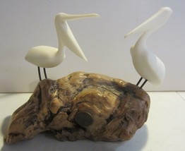 Vintage John Perry Pelicans On Burlwood Sculpture - $52.25