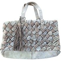  Zara Woven Leather Tote Laptop Bag Beige Tan Large Fringe Boho Shoulder... - $37.99