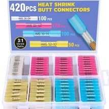 Haisstronica 420Pcs Heat Shrink Butt Connectors,Waterproof, 4Colors/4Sizes - £38.30 GBP