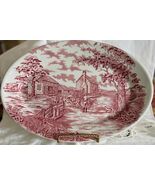 Vintage Maddock Pottery Red Oval Serving Platter Country Scene England - $18.80