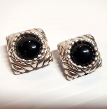 All Solid Sterling 925 Silver Black Onyx Stone Non Pierced Clip Earrings 19.8gr - £43.12 GBP