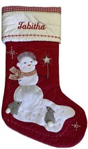 Pottery Barn Quilted Snowgirl w/ Bunnies Christmas Stocking Monogrammed TABITHA - £19.47 GBP