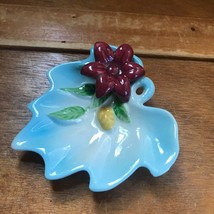 Vintage Zanesville Marked Small Maple Leaf w Red Raised Flower Pottery P... - £11.71 GBP