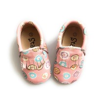 Pink Donut Baby Moccasins Leather Baby Shoes Toddler Shoes Loafers Multi-Color - £13.54 GBP