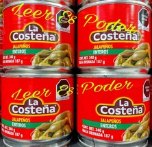 LA COSTENA JALAPENOS ENTEROS / WHOLE JALAPENOS - 4 CANS of 340g EACH -FR... - £15.90 GBP