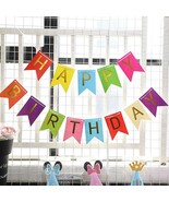 Happy Birthday Banner Bunting with Gold Letters Colorful Decor Party Sup... - $225.61 MXN